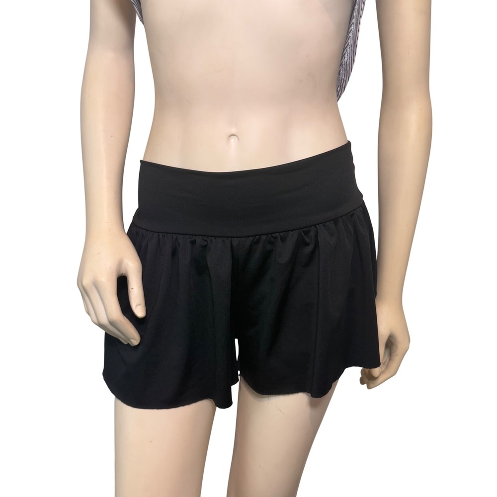 Womens Black Ruffle Swim Skirt Shorts Wide Waistband Size Medium Made in USA